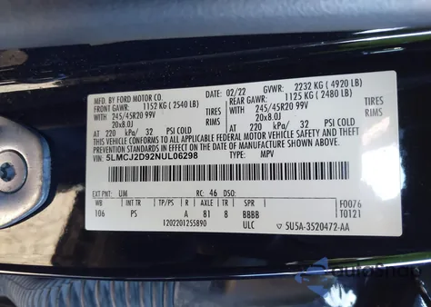 2022 Lincoln Corsair Reserve from USA, damaged, VIN 5LMCJ2D92NUL06298